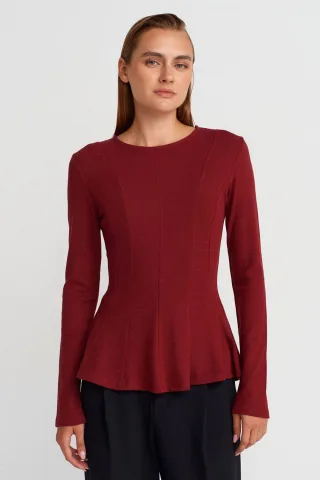 Taillierte strukturierte Strick-Peplum-Bluse