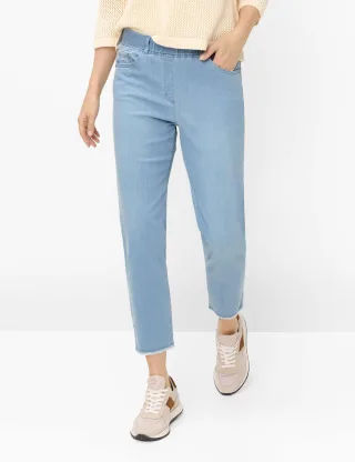 Raphaela by Brax Damen Schlupfhose Style CAVINA FRINGE BLEACHED LIGHT BLUE SLIGHTUSED, denim hellblau, Gr. 52K