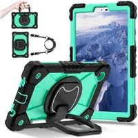 Wigento Tablet-Hülle Für Samsung Galaxy Tab A11 Hybrid Hülle Halter & Schultergurt Türkis, Hybrid Schutzhülle Smart Case Cover mit Schultergurt