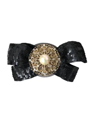 Schwarze Pailletten Perl handgemachte Brosche Haarnadel