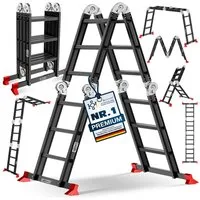MASKO Vielzweckleiter Aluminium 6in1 Mehrzweckleiter 4x3 Stufen, 360cm, bis 150kg belastbar, multifunktionale Gelenkleiter, Anlegeleiter, Steh- & Treppenleiter