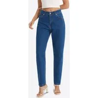 Imily Bela Ankle-Jeans Damen High-Waist Straight Karotte Leg aus Baumwolle Denim (Packung, 1-tlg., 1per-Pack) mit Eingrifftaschen in Unifarbe