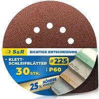 S&R Schleifpapier S&R Schleifpapier 225mm Klett P60, 10 Loch, Schleifgiraffe, 30-tlg, (Set, 10 St), für Exzenterschleifer & Langhalsschleifer für Wand, Decke, Gipskarton