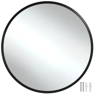 tectake Runder, Schwarz, Glas, Rund, 70x2.5x70 cm, Spiegel, Wandspiegel