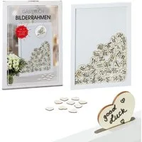 CEPEWA Bilderrahmen Gästebuch zur Hochzeit 72 Holzherzen Erinnerungen