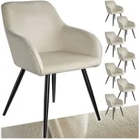 tectake Esszimmerstuhl Wohnzimmerstuhl gepolstert, in Samtoptik, 58 x 62 x 82 cm (Küchenstuhl Marilyn in creme/schwarz, 8 St), durchgehende Lehne, schwarze Stahlbeine, bodenschonend