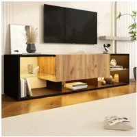 Merax Lowboard mit LED-Beleuchtung (1 St), TV-Schrank Fernsehschrank mit Glasablage und 2 Schubladen, 160x40x42cm