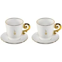 BIALETTI Kaffeeservice Set 2 Cappucio Tassen inkl. Untertassen Pure Gold, Porzellan