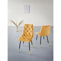 loft24 Esszimmerstuhl Lilith - Essstuhl Küchenstuhl Stuhl Polsterstuhl Besucherstuhl (Set, 2 St), Bezug in Samtoptik mit Steppung, Metallbeine mit Goldakzenten