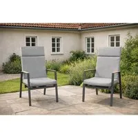 Green Spirit Gartenstuhl Brisbane Hochlehner-Stapelstuhl 2er-Set Aluminium Anthrazit Teak (Set), Aluminium, stapelbar, verstellbar - Garten, Terrasse, Balkon & Outdoor