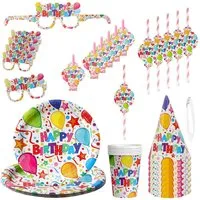 CEPEWA Einweggeschirr-Set PartySet Happy Birthday 36tlg Becher Teller Strohhalm Brille Hut Tröte
