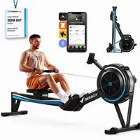 MERACH Rudergerät Luftwiderstand für Zuhause, Professional Indoor-Rudergerät (Klappbares Rudergerät mit Bluetooth LCD-Display, Ergonomischer Komfortsitz, Verstellbarem Tablethalter), für Heim-Fitnessstudio und Cardio-Training, 158KG Belastung