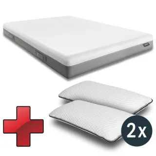 Viskoelastik-Matratze Sleezzz Premium 180 x 200 cm, Höhe 20 cm, Härtegrad H2/H3, mit Wendegriffen + 2 x Sleezzz® Smart höhenverstellbares Kissen