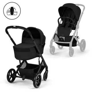 Cybex Kinderwagen Balios S Lux mit Folt Cot, Moon Black (Black Frame)