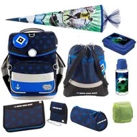 SCHOOL-MOOD® Schulranzen Timeless Air+ für Jungen von der 1. bis 4. Klasse (Set, 10-tlg), im HSV Stil Stil mit Dose, Flasche und Schultüte 85 cm