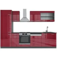 Vicco Küchenzeile R-Line, Rot Hochglanz/Anthrazit/Anthrazit, 300 cm ohne Arbeitsplatte