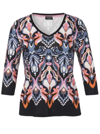 VIA APPIA DUE - T-Shirt V-Ausschnitt 3/4 Arm Druck marine multicolor - Gr. - 52