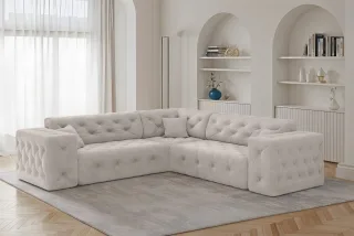 Ecksofa Designersofa CHANTAL in Stoff Moly Creme Seite Universal