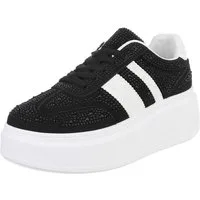Ital-Design Moderne Sneaker mit Glitter-Details für Damen Sneaker (91261136) Keilabsatz/Wedge Sneakers Low in Schwarz