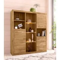 OTTO home Highboard Ribe,130cm breit145cm hoch,Fronten Massivholz,12 Fächer, Korpus aus Holzwerkstoff, Metall Griffe,Böden versetzbar