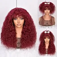 LuxusKollektion Echthaarperücke Perücke Locken Pony Echthaar Haaransatz Damen Klebefrei Burgund