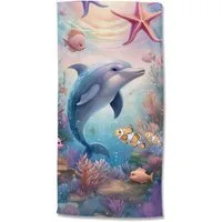 good morning Strandtuch Baya, Velours (Packung, 1-St), Kinder Strandtuch, Mikrofaser, Velours, saugfähig, weich, Delfin