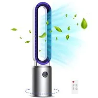 Rebonique Turmventilator Rotorlos Ventilator mit Luftreiniger sehr Leise 24 Stufen 12H Timer, Oszillierend LED-Anzeige Tower-Ventilator mit Fernbedienung