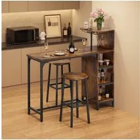 Bealife Bartisch 3-tlg, Stehtisch mit 2 Barhockern, Küchen-Set mit Weinglashalter