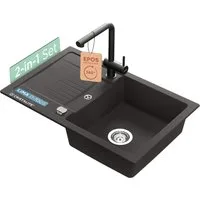 Schock Granitspüle Lima D-100S und Armatur Epos, eckig, 78/50 cm, Inklusive Diamantbohrer, (Set, 2 St), bestehend aus Spüle und Armatur