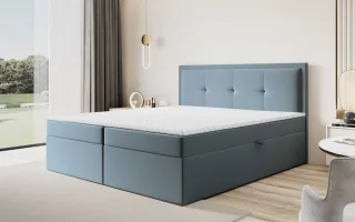Boxspringbett Schlafzimmerbett DEGNA 180x220cm Stoff Gerra Graublau