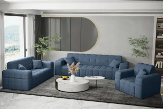 Sofaset Designersofa NANCY 3-2-1 in Stoff Neve Blau