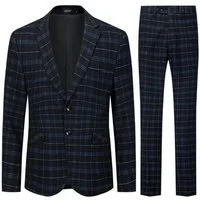 Allthemen Anzug (2 tlg) karierter Herrenanzug Slim Fit Businessanzug mit 2 Knöpfen