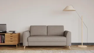 BRUNO Schlafsofa 140cm in Taupe Grau-Beige | Klassik | stabiles Massivholz & Boxspringkomfort