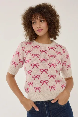 Pullover mit Schleifenmuster und kurzen Ärmeln