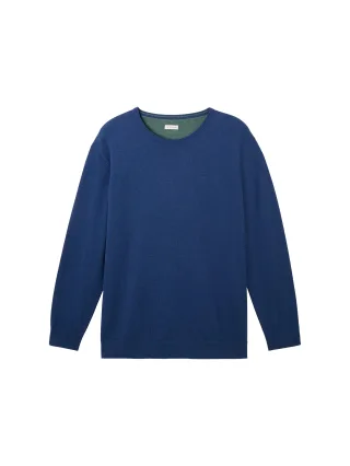 Tom Tailor - Plus Size - Strickpullover mit Logo-Stickerei hockey blue dark melange - Gr. - 3XL