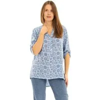 malito more than fashion Schlupfbluse malito Damen Bluse mit Print, Tunika mit ¾ Armen, Blusenshirt auch Bluse mit Kreis Blumen Print 3/4 Ärmeln Einheitsgröße
