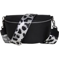 MIRROSI Bauchtasche Damen, Echtleder, Leder, Made in Italy, Umhängetasche, Brusttasche, (Schultertasche für jeden Anlass (1 Tasche & 2 Gurte), 3 Größen auswählbar), Crossbody Bag, Schwarz, gemusterten& verstellbaren Schulterriemen