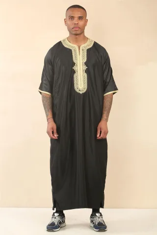Marokkanischer Thobe Djellaba Jubba Robe Eid für Herren in Schwarzgold