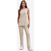 Imily Bela Hausanzug Damen Zweiteiliges Pyjama-Set (Set, 2 tlg., Ärmelloses Oberteil + Lange Schlaghose) Einfarbig