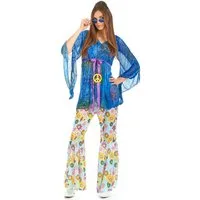 Kostüm Hippie-Damenkostüm Flower-Power blau-bunt