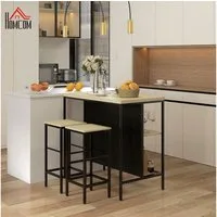 HOMCOM Bargruppe Küchentisch mit 2 Barhocker, Essgruppe im Modern-Stil, (Küchentisch, 3-tlg., Bartisch), für Essenzimmer, Schwarz