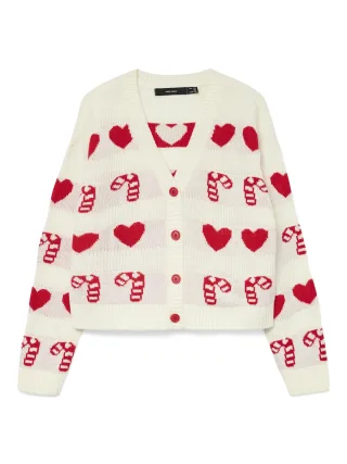 VERO MODA - VMCANDYHEARTS LS V-NECK CARDGAN XMAS Birch - Gr. - S