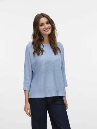 VERO MODA - VMNORA 3/4 BOATNECK BLOUSE NOOS Cashmere Blue - Gr. - XS