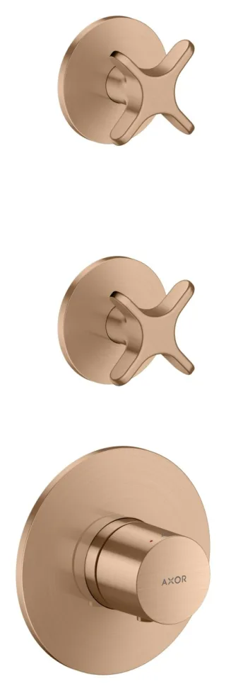 Hansgrohe Thermostatmodul Unterputz AXOR One für 2 Verbraucher mit Kreuzgriff brushed red gold, 487 48712310