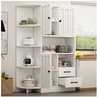 REDOM Küchenbuffet 104 x 35 x 155 cm, Bogen-Design (Bücherregale, Highboard, 1-St., Wohnzimmervitrine mit 2 Schubladen) mit insgesamt 14 Lagerbereichen