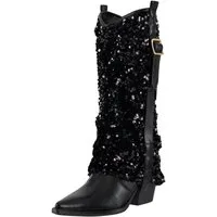 Salinyang Pailletten Stiefel Damen Cowboy Boots Kunstleder Stiefel Glitzer Look Stiefel