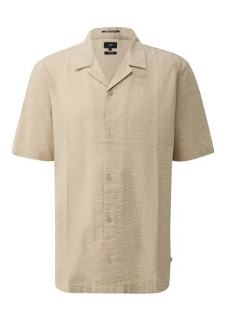 Q/S designed by - Hemd mit Resortkragen in Seersuckerstruktur beige - Gr. - M