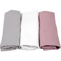 BabyLux Spannbettlaken Musselin Set – 3er Pack 40x80 cm für Kinderwagen Stubenwagen Babybett, Gummizug: ja, z16 Grau-Weiß-Rosa