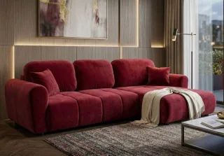 Ecksofa mit Schlaffunktion BRUSK MAX in Stoff Kronos Rot Ottomane Rechts