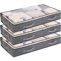 TUWENA Unterbettkommode 3 Stück Unterbettkommode mit Deckel, 75L Faltbare Grosse Kleidertasche (3 St), Kleideraufbewahrung mit Klare Fenster für Bettdecken, Kleidung, Decken